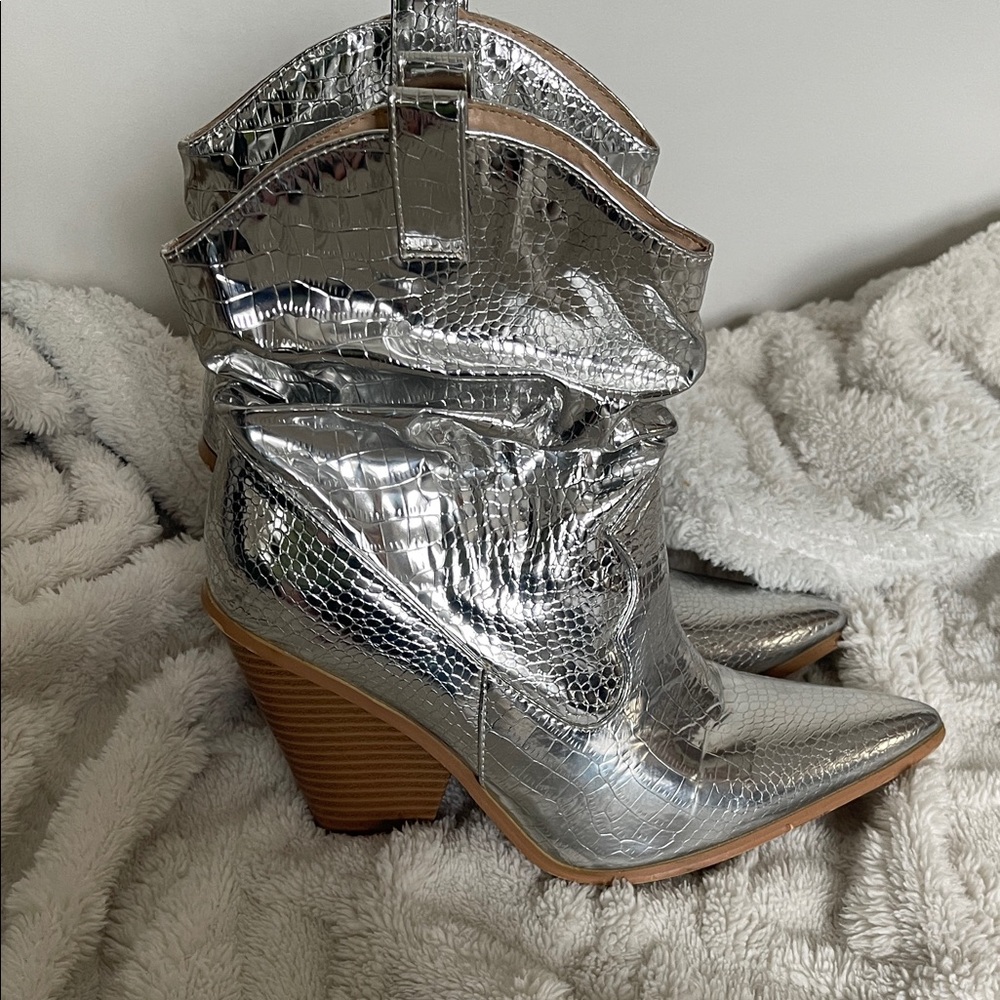 Silver Western Ankle Boots